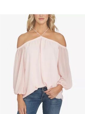 1. State Blush Pink Off-Shoulder Halter Blouse